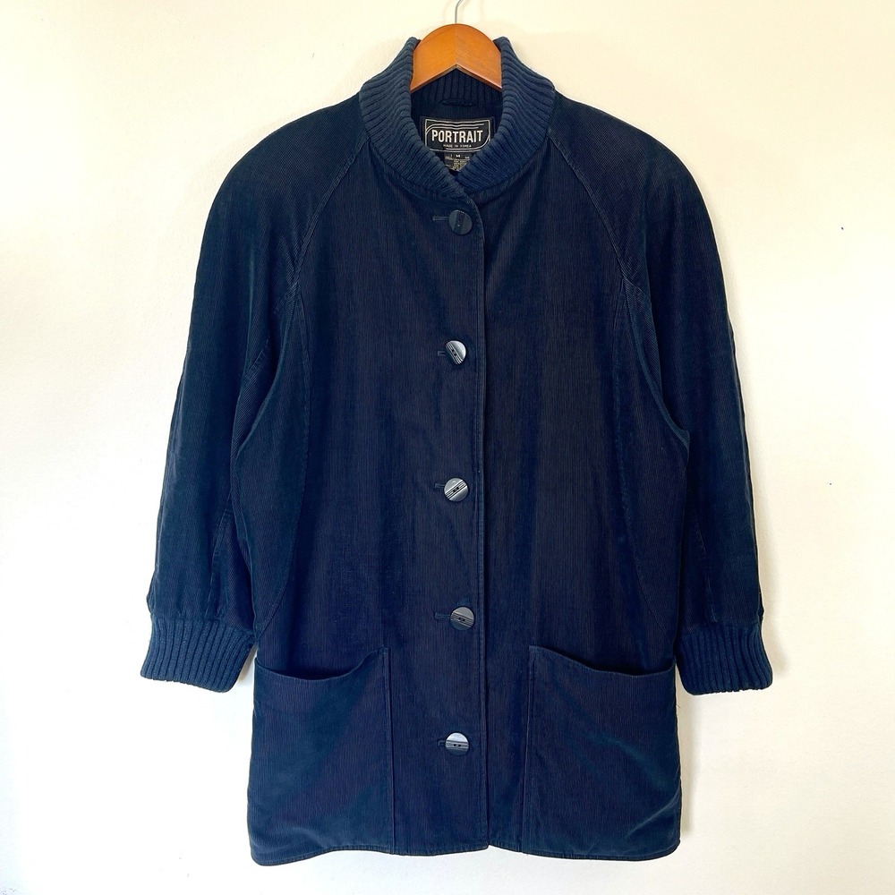 VTG‎ Portrait Womens Corduroy Chore Jacket Sz M Black Lined Barn Chore Coat